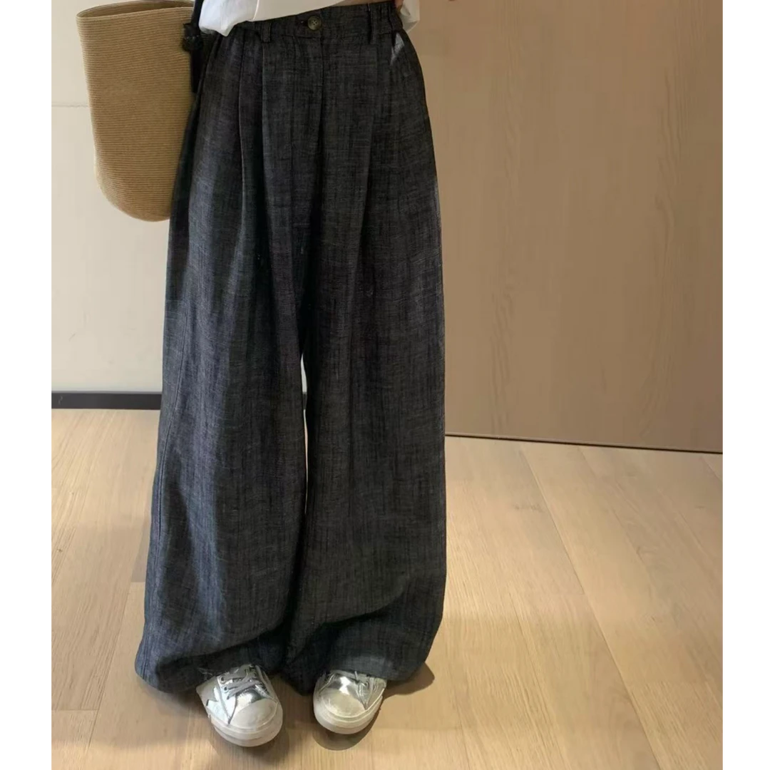 韩11慵懒松弛感老钱极简休闲棉麻裤女夏纯色百搭宽松显瘦垂感长裤