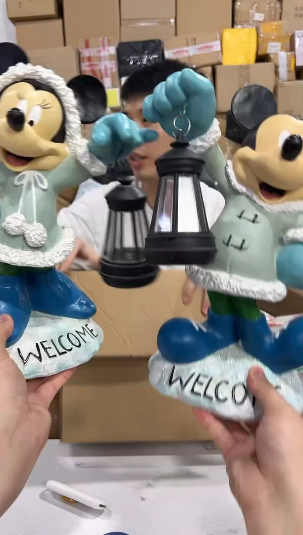 瓷片米奇米妮冬季提灯摆件 一套