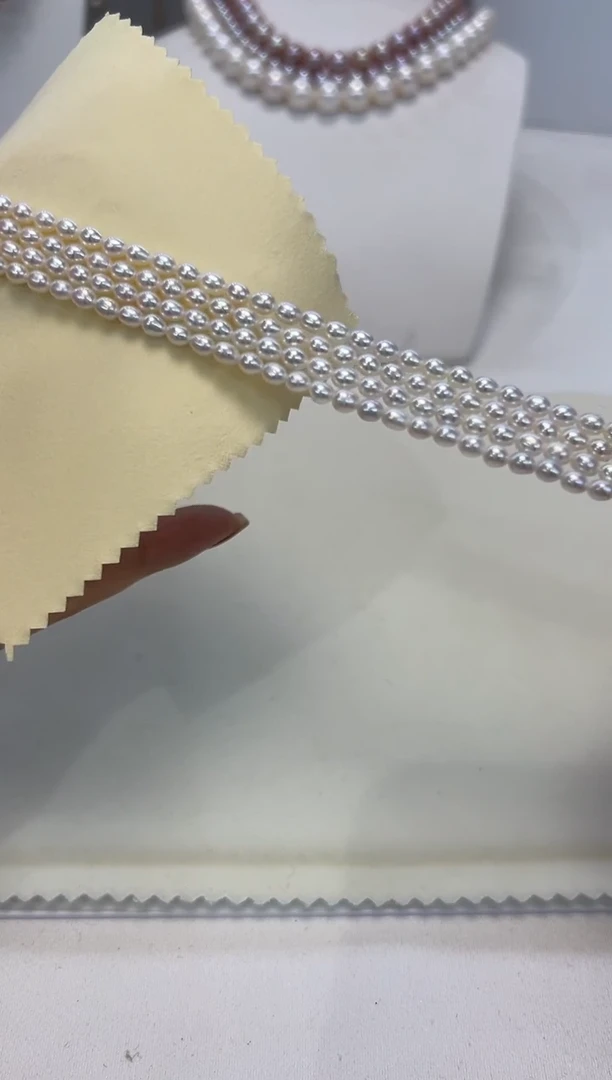 淡水珍珠银S925镶嵌颈饰3-4白珠项链多样性发一件