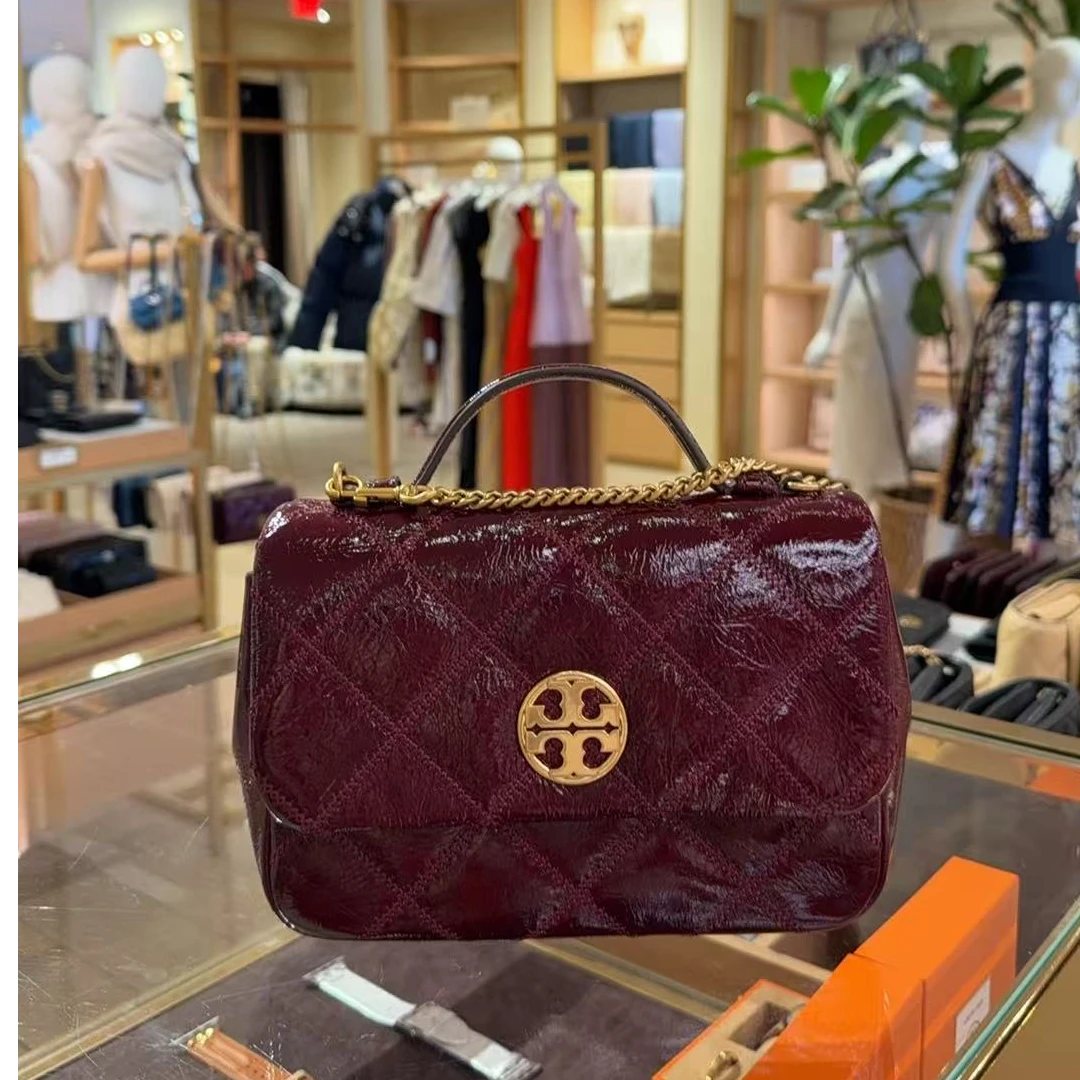 Tory Burch/汤丽柏琦小号酒红色方胖包 21*12*5
