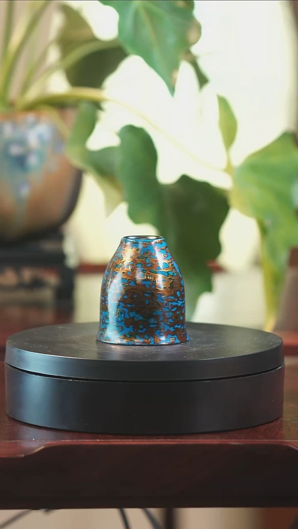 蓝金色闻香杯大漆工艺