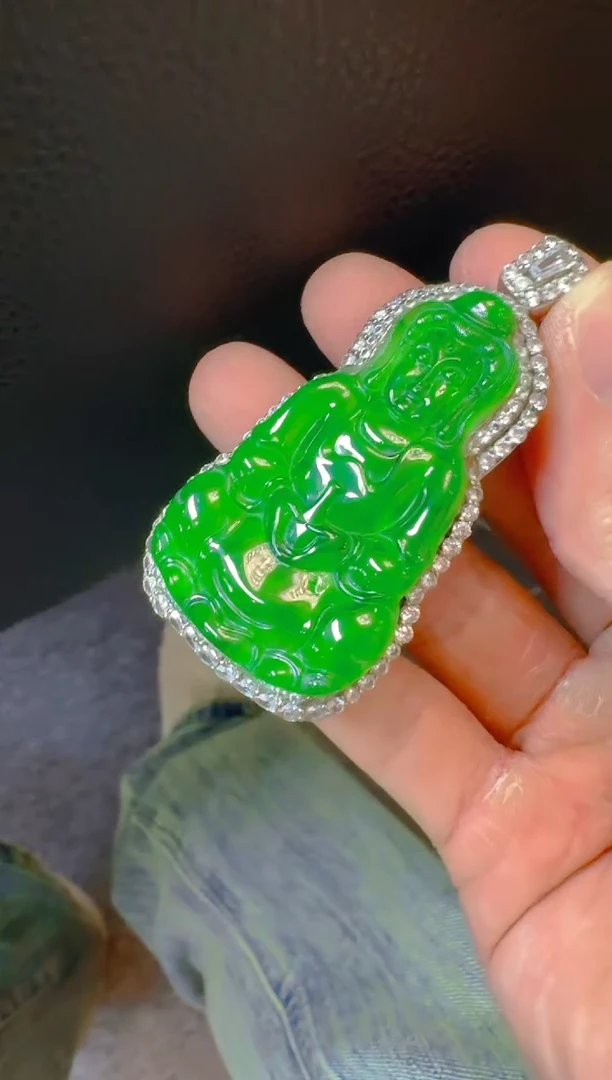 吊坠(赠链)银S925镶嵌翡翠天然A货翡翠