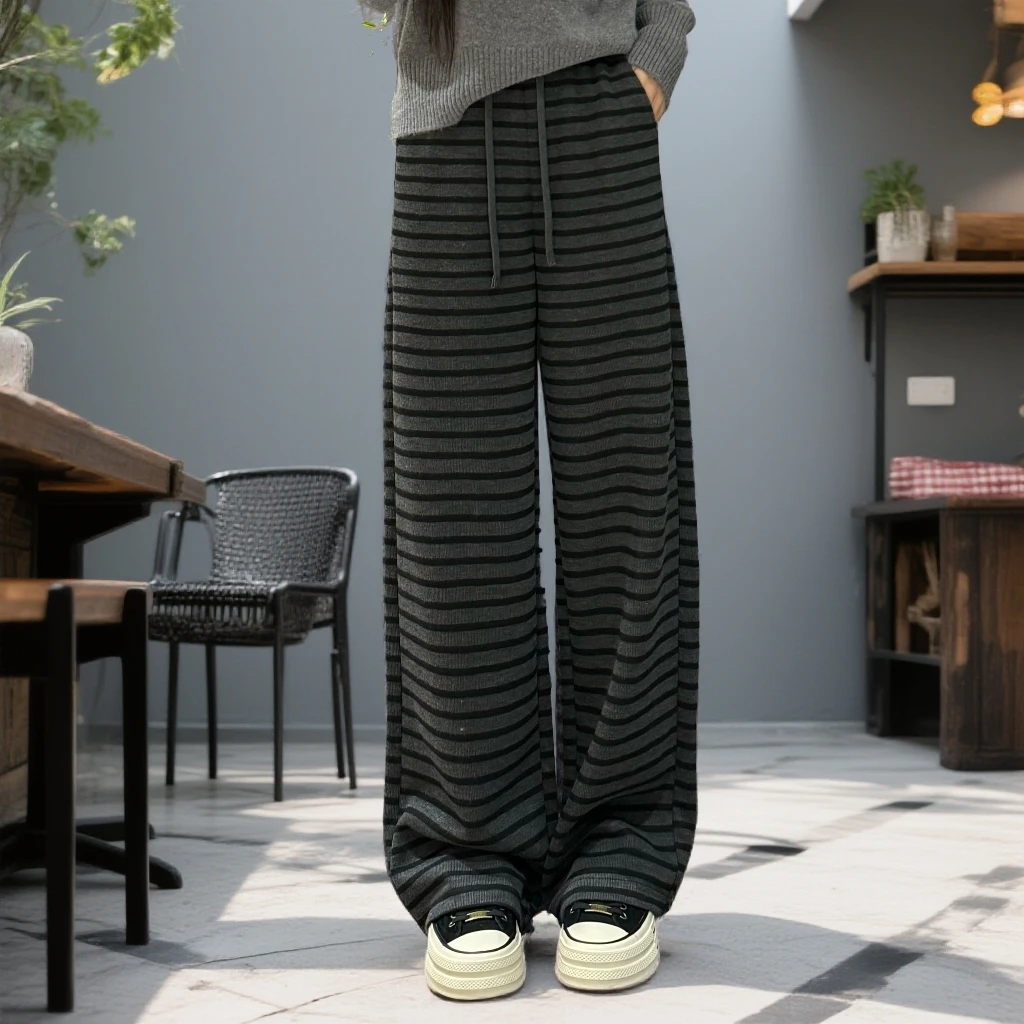 宿慕SUMU气质经典条纹休闲裤2025秋季新款百搭时尚直筒裤子928