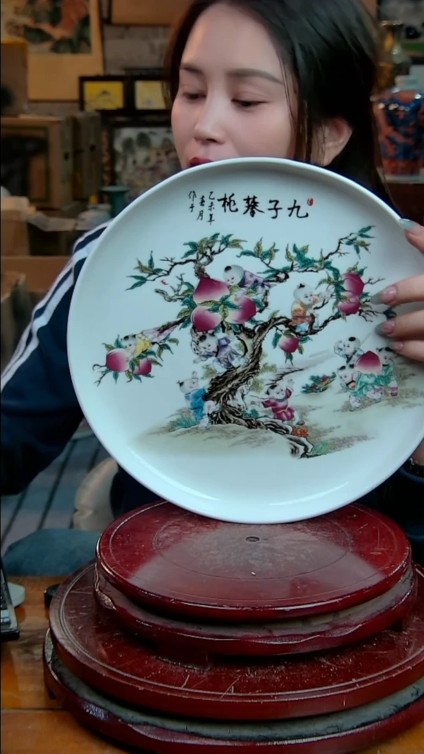 摆件景德镇陶瓷摆件蟠桃茶盘