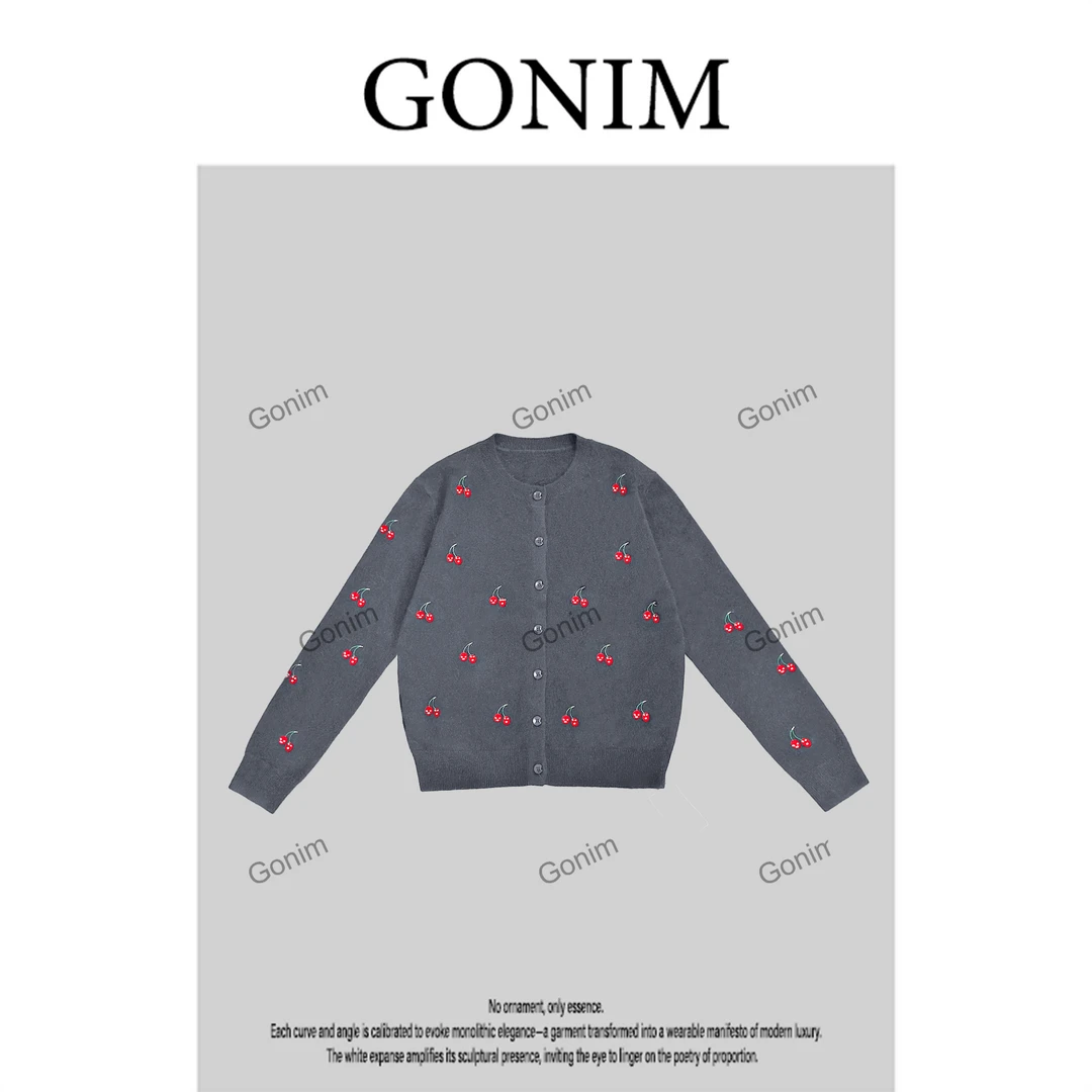 Gonim· "可口樱桃’2025早秋针织网红女时尚门襟气质开衫女