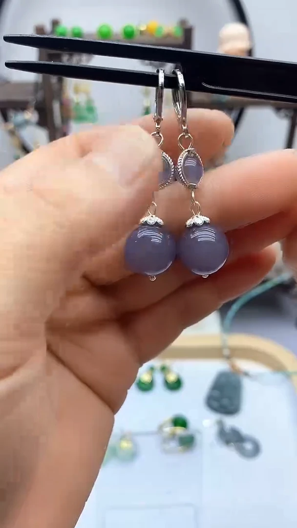 和田玉银S925镶嵌耳饰146