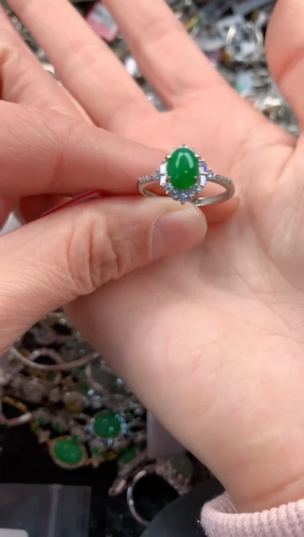 银S925镶嵌戒指翡翠888  1