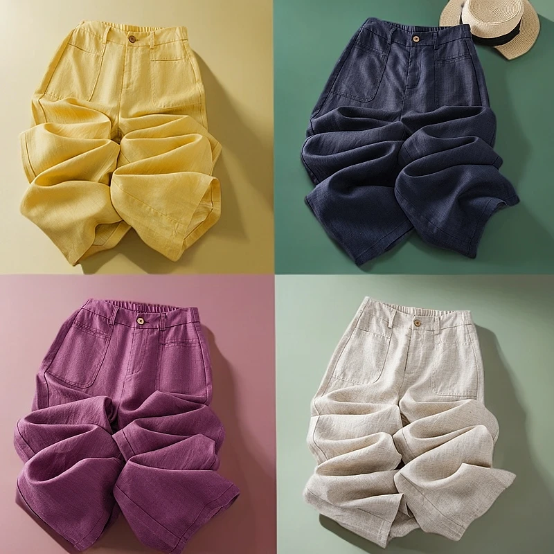 天丝亚麻裤子女高端抗皱垂感窄版山本裤藏青色直筒冰丝阔腿裤休闲