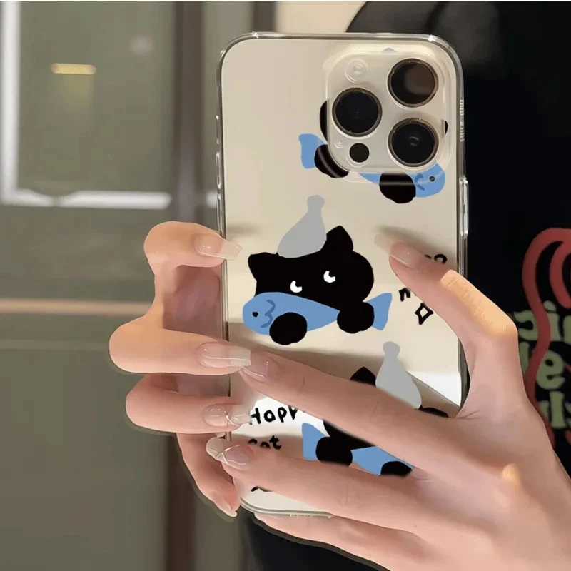 灰帽小黑猫适用苹果13手机壳软iphone16pro/15小米vivo华为oppo套