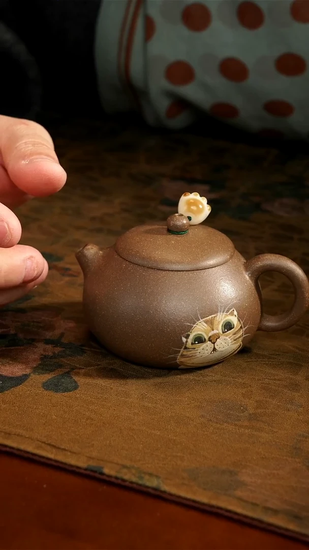 茶壶紫砂段泥猫猫小壶