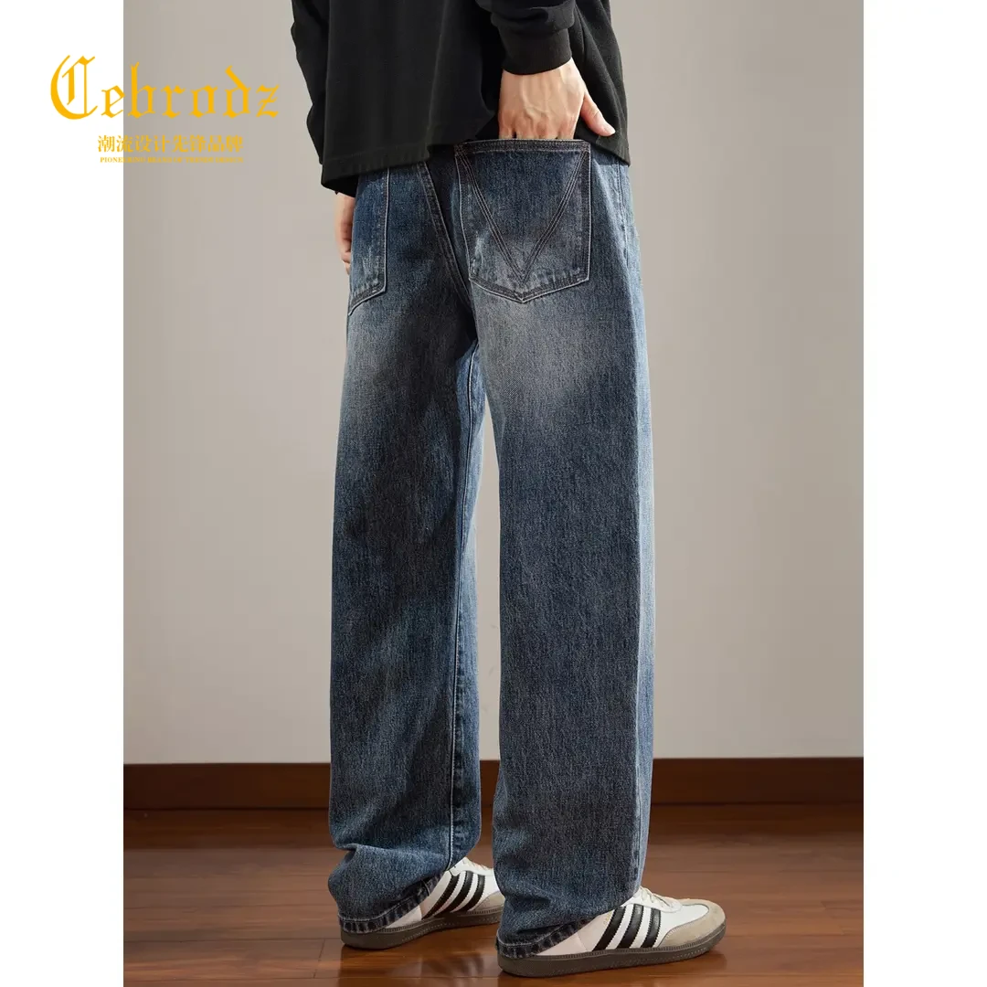 法国Cebrodz高端美式宽松直筒牛仔裤秋季潮流垂感阔腿百搭休闲
