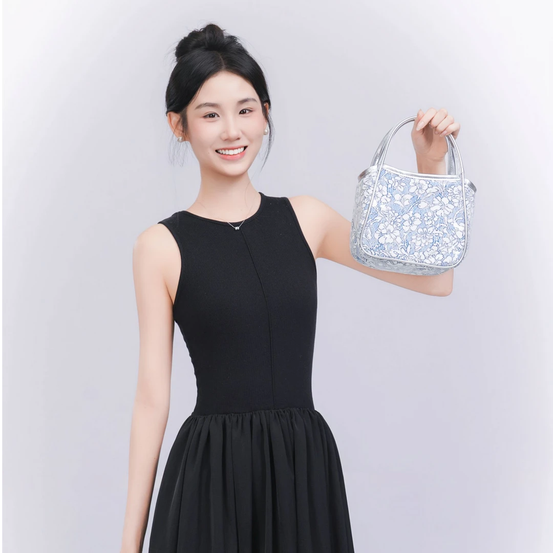 无则艺【手提小菜篮子包】素蓝花原创小众时尚腋下便携轻便