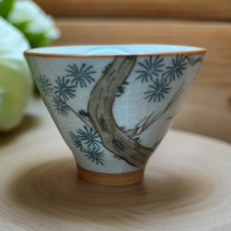 釉下彩手绘冰裂开片陶瓷茶杯