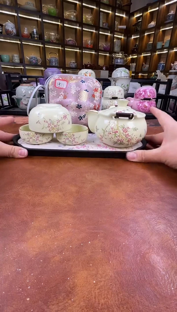 瓷片桃花宝瓶旅行+长方桃花盘