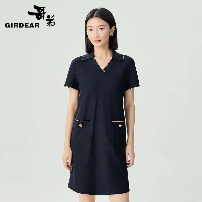 哥弟夏季新款小香葱纱polo领短袖连衣裙百搭显瘦短裙女士1500547