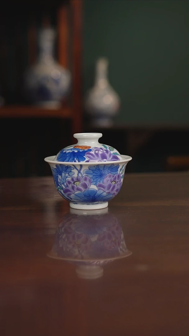 空山明月 青花斗彩
