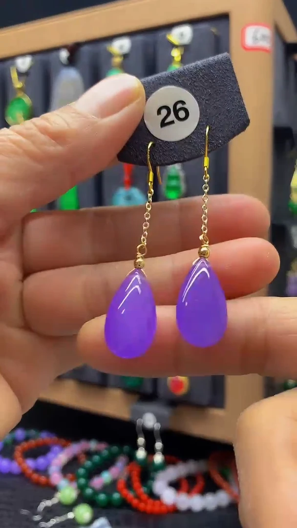 【闪购商品】玛瑙/玉髓耳坠银S925镀金镶嵌耳饰026