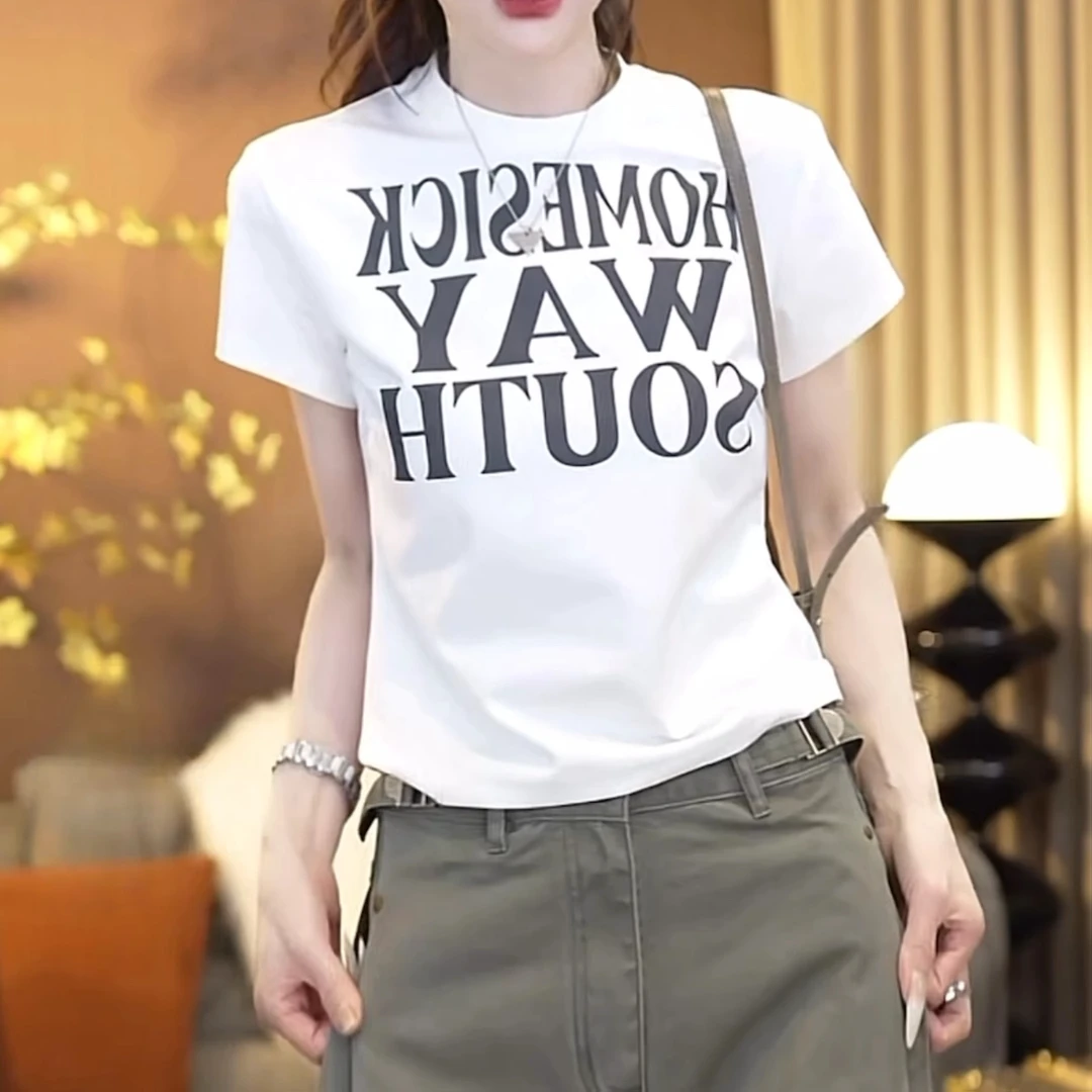 胶片日记字母印花短袖T恤女2025夏季新款圆领休闲百搭显瘦上衣ins