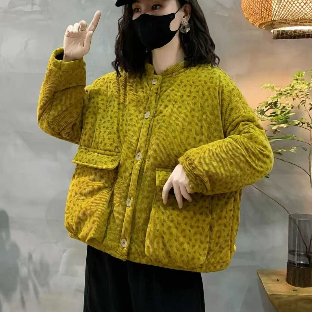 保暖加绒棉衣冬季女款宽松加厚休闲棉服立领时尚加厚外套