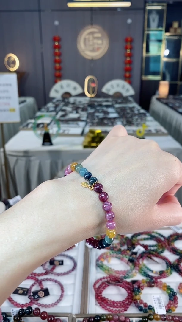 未镶嵌老矿碧玺彩虹单圈手串6mm+碧玺hon多样性发货一条