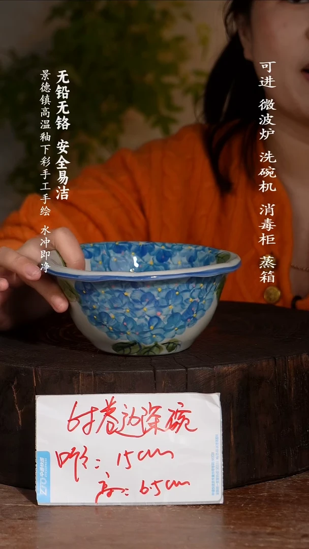 碗陶瓷景德镇高温瓷釉下彩手绘陶瓷
