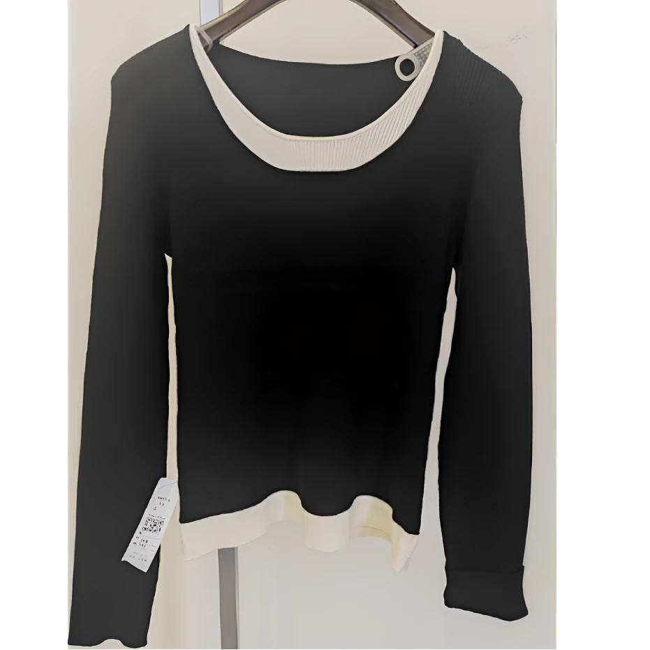 X-MOOM2024冬季女士新款黑白撞色圆领紧身打底衫ZXDDB82345