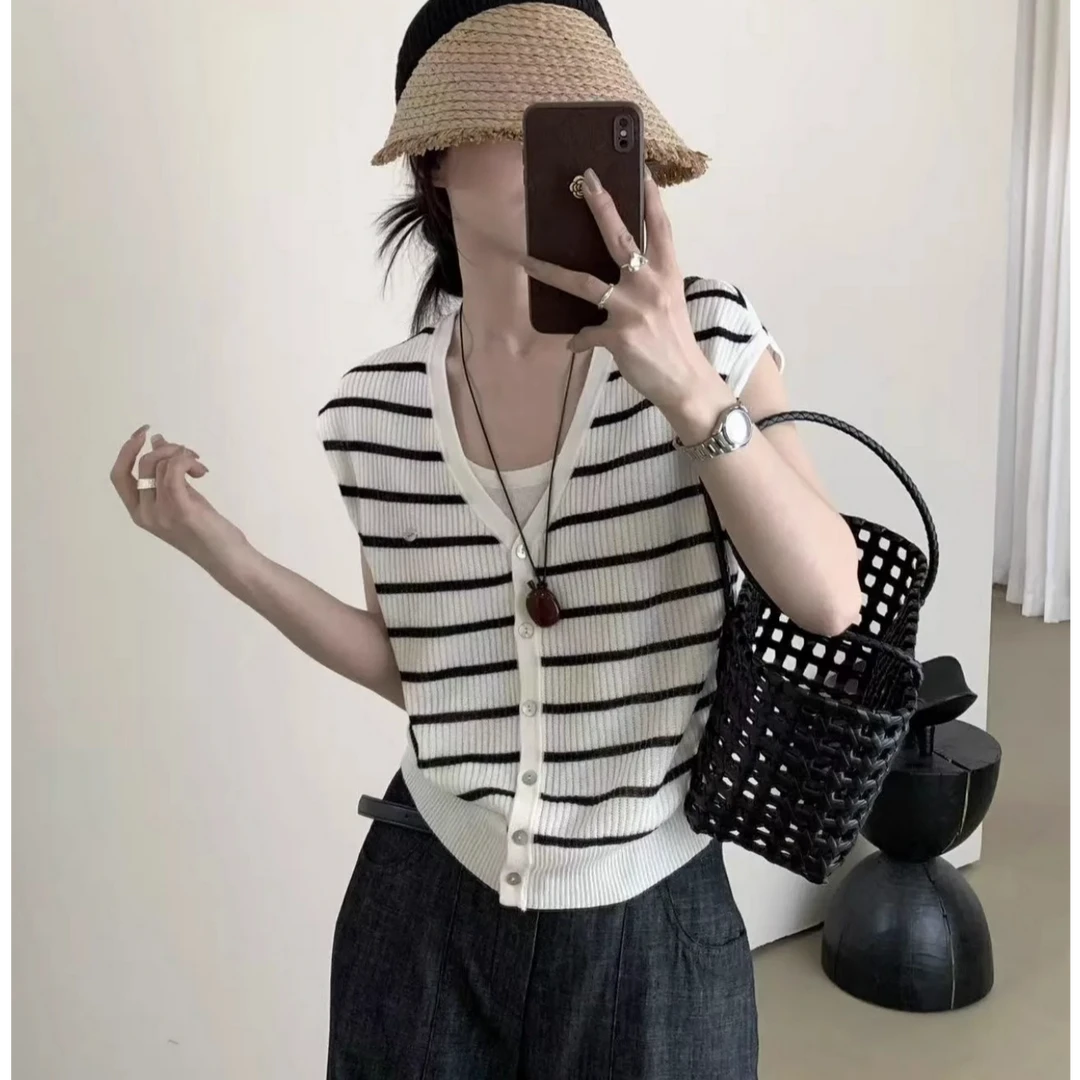 【超细醋酸麻】夏季新款欧货假两件显瘦百搭薄飞飞袖短袖T恤女上衣