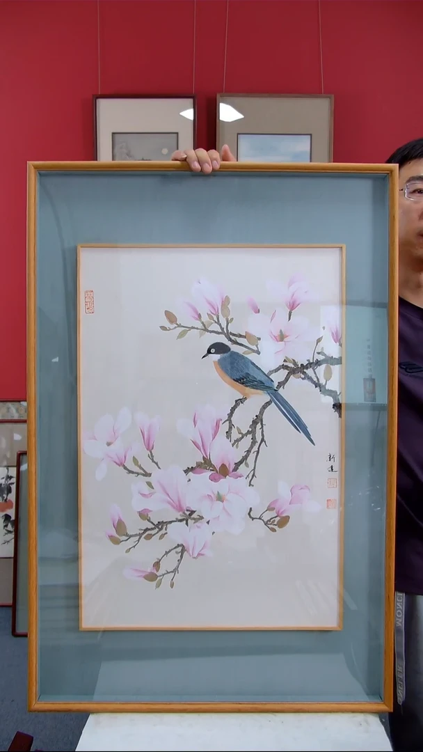 国画张新达《喜上枝头》装裱98*63