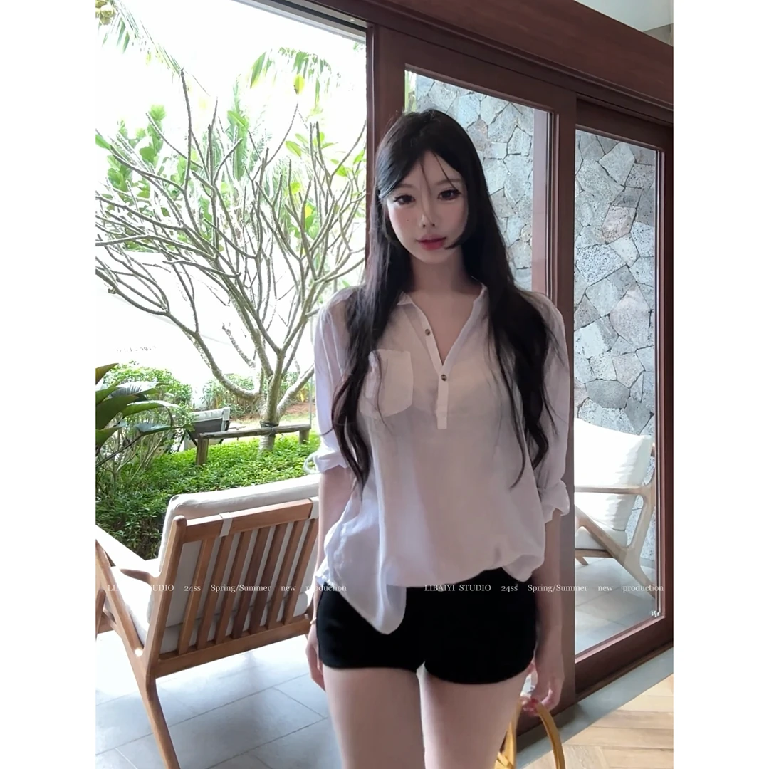 LIBAIYI 百分百松弛/通勤老钱风宽松polo领美式套头衬衣1384