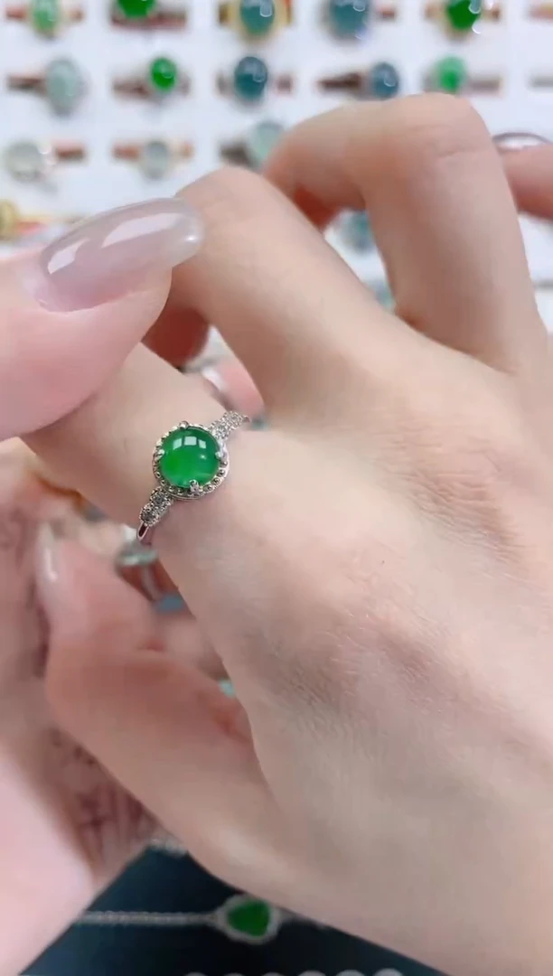 银S925镶嵌戒指翡翠天然翡翠
