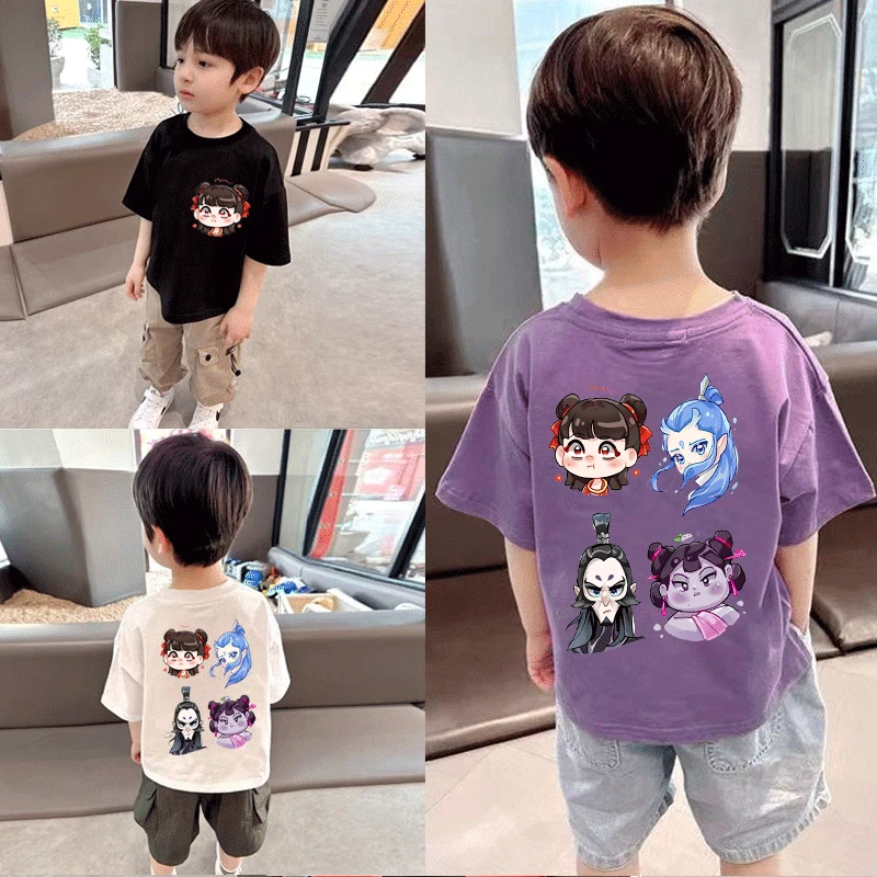 哪吒t恤儿童短袖哪吒新款纯棉短袖T恤宝宝打底衣儿童夏季卡通衣服
