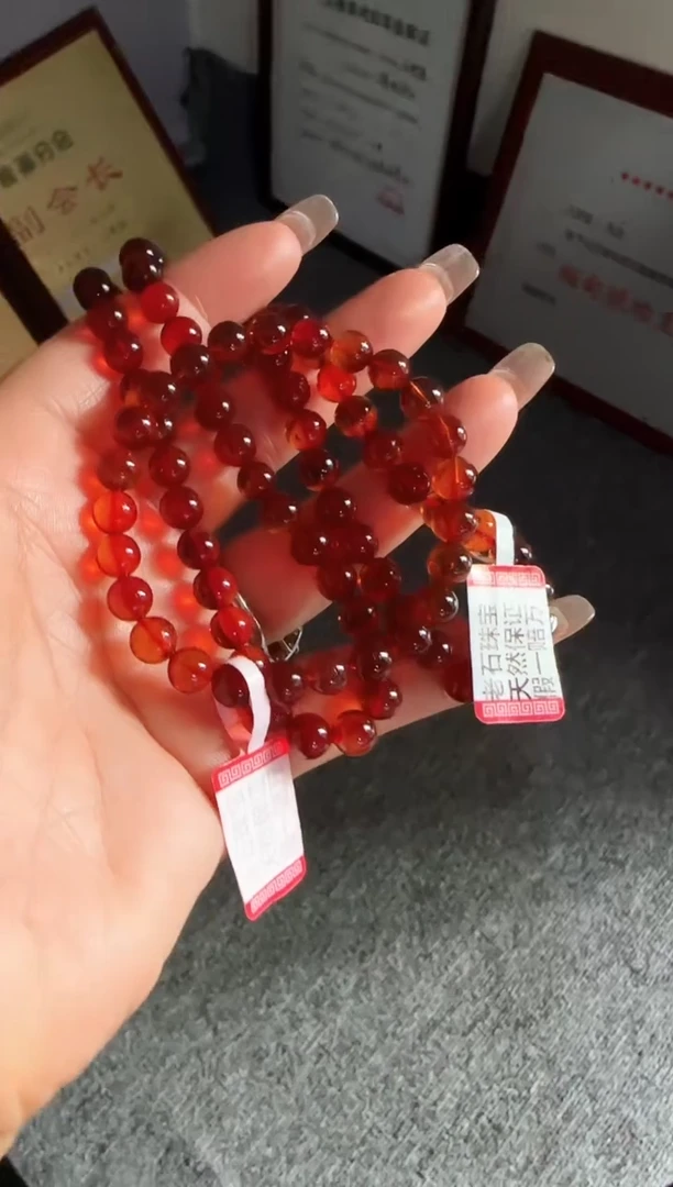 琥珀颈饰未镶嵌清*#37缅甸琥珀血珀妈妈链+手串7-8mm