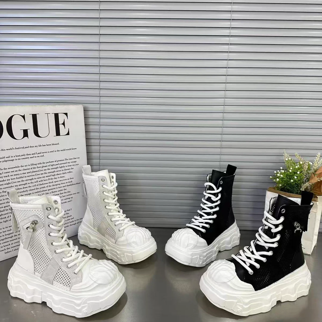 WP后拉链防滑学院风极简风圆头短靴网面韩版休闲靴子