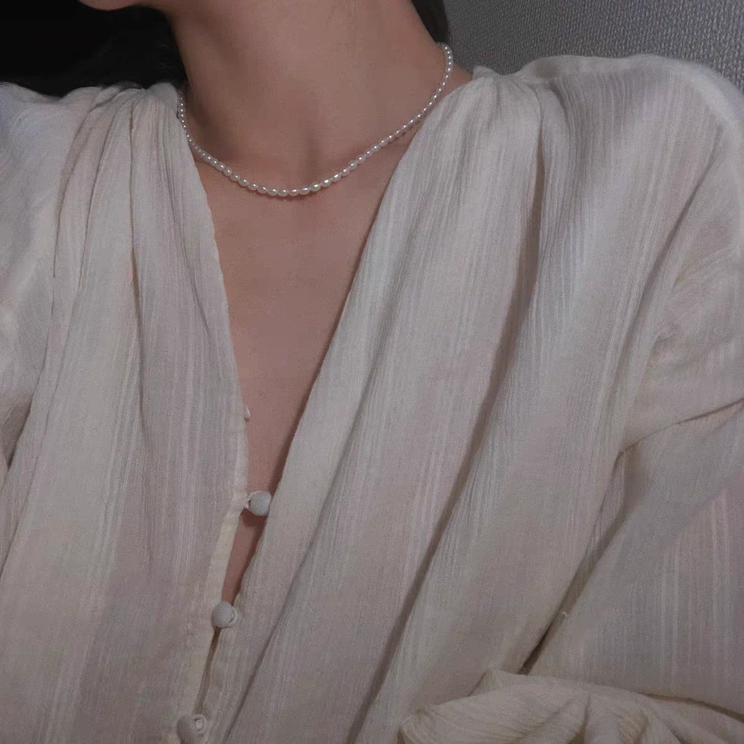 链子925银 3-3.5超小强光微瑕珍珠项链40+5多样发一纯银