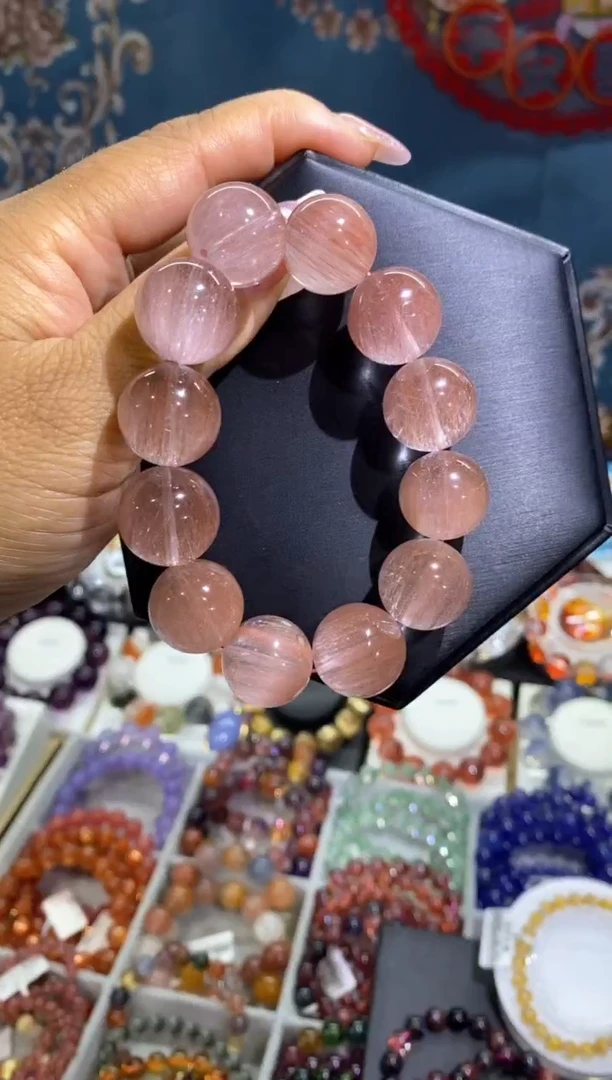 未镶嵌手串烟晶顺发钢丝粉兔毛17+