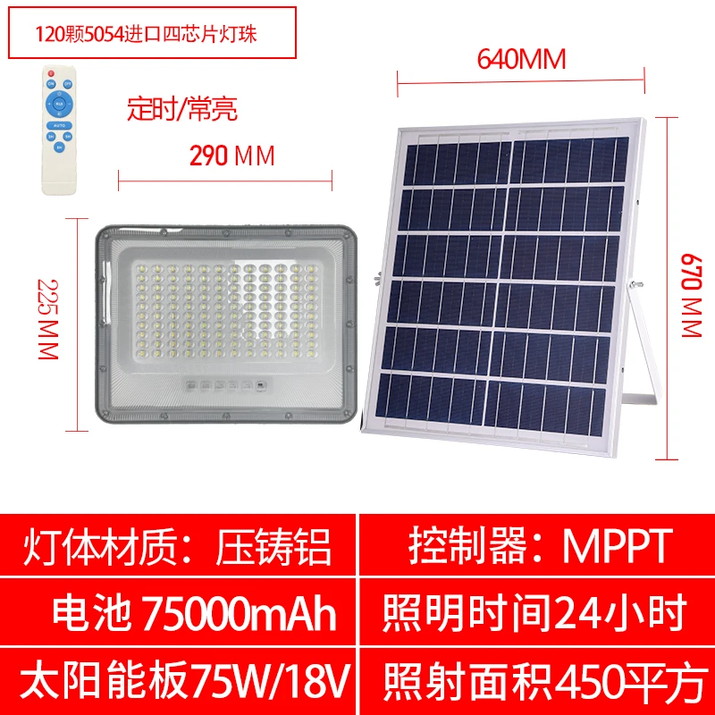 T11太阳能投光灯MPPT快充18V照500平户外常亮人体感应防水超亮款