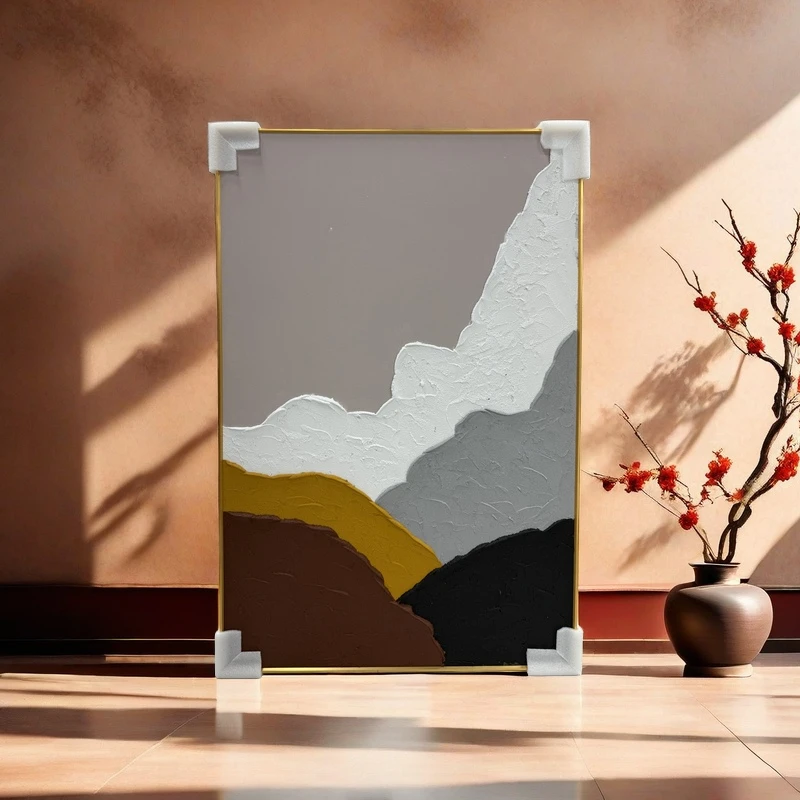 云橙 |立体纯手绘砂岩油画沙发背景装饰画玄关客厅抽象