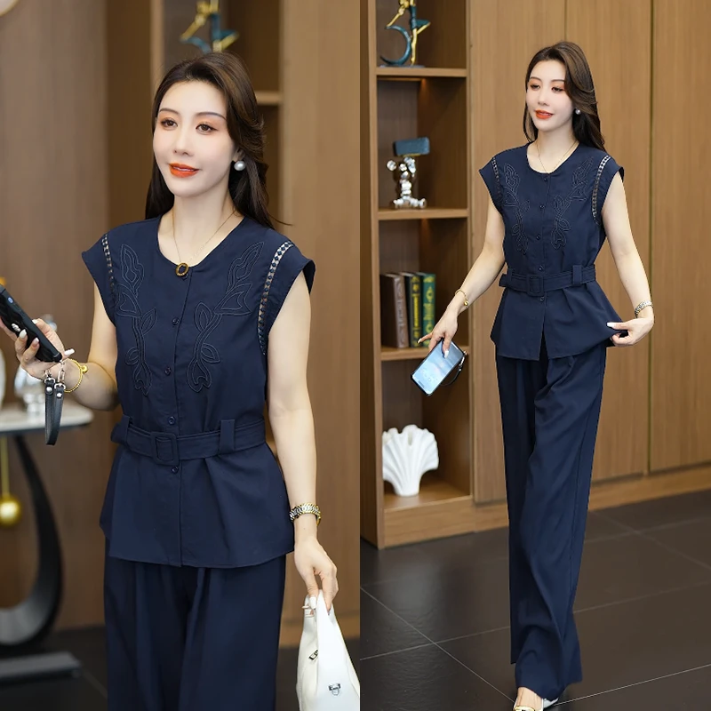 森系时尚套装休闲上衣裤子减龄女装显瘦时尚阔腿裤