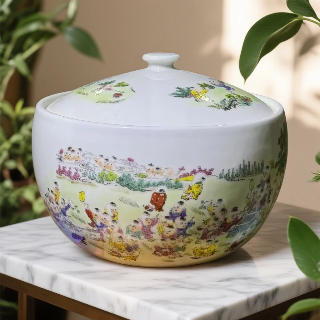 口径17高度13景德镇陶瓷百子图罐216