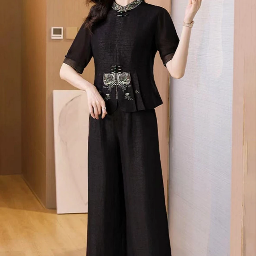 【Q727】 短袖气质时尚休闲夏季复古宽松中式套装