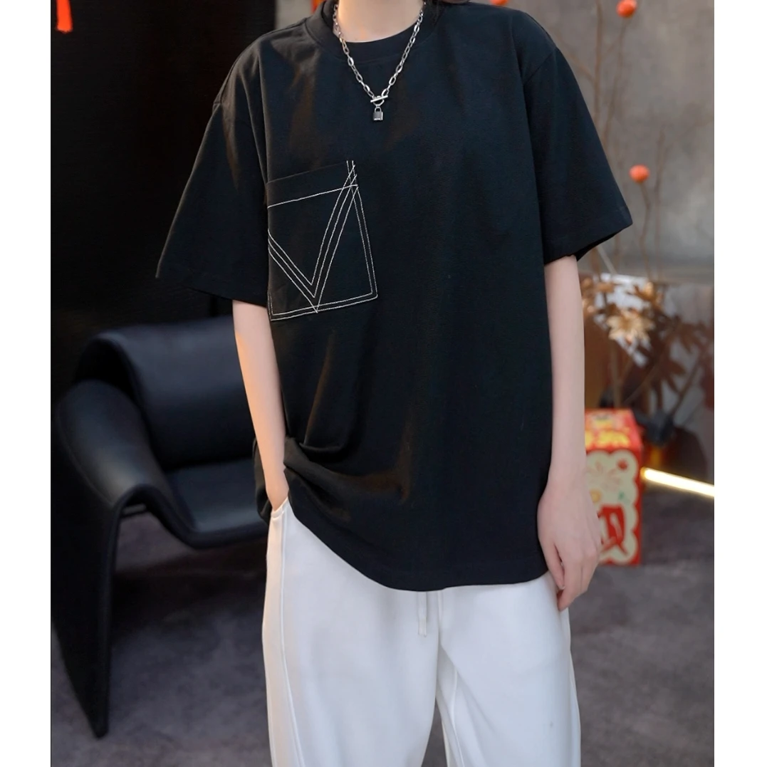 【阿奎新品福利】明线口袋刺绣图案圆领男T恤夏季百搭休闲D18862T