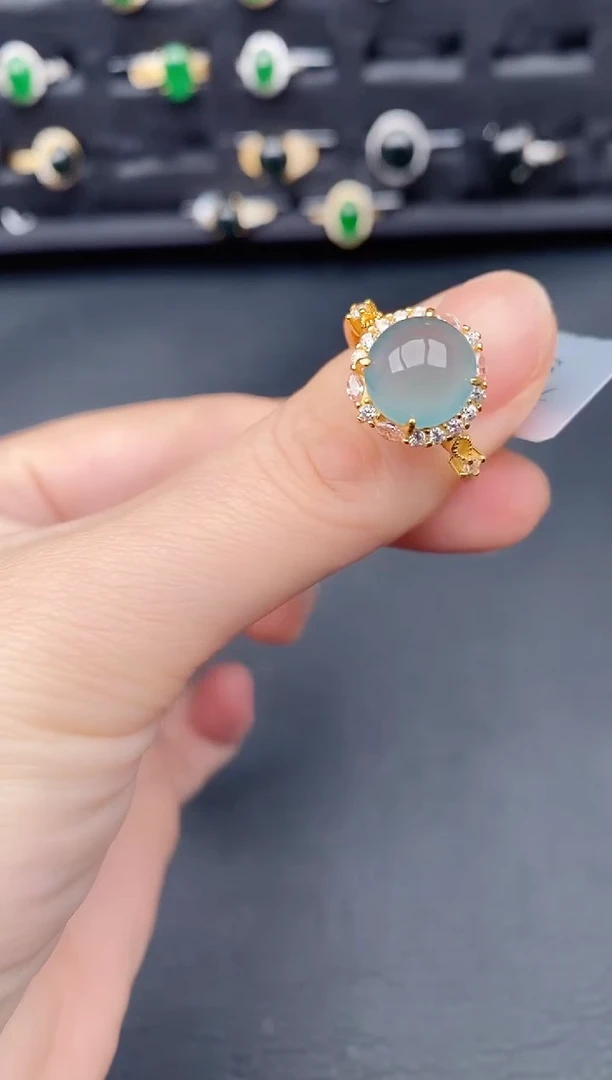 银S925镶嵌戒指翡翠天然a货翡翠65