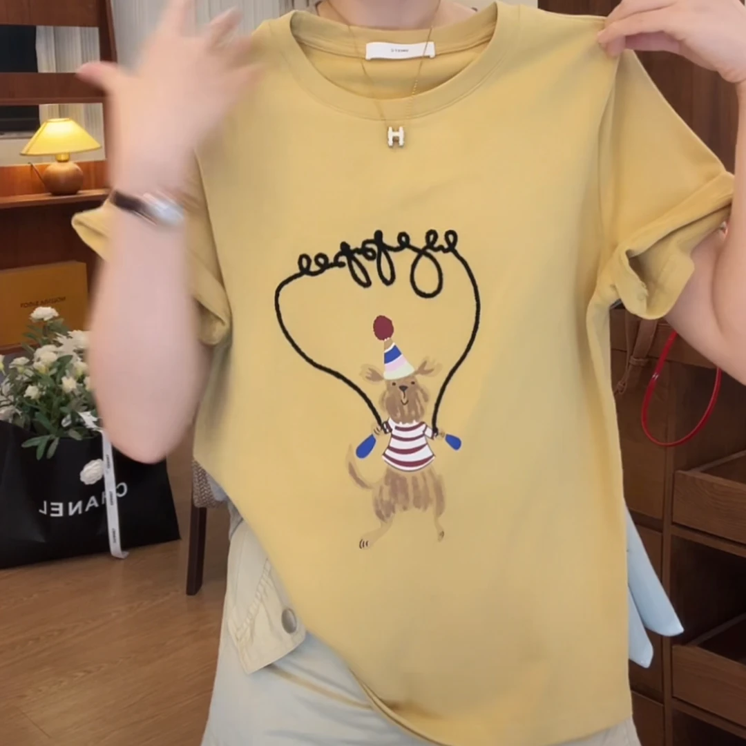 韩系刺绣气质百搭短袖T恤2025夏季新款百搭时尚气质通勤上衣显瘦