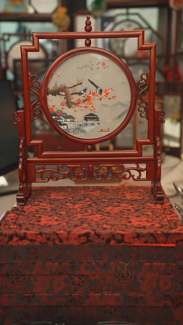 扇子五福架 苏绣双面绣五福架 35乘41