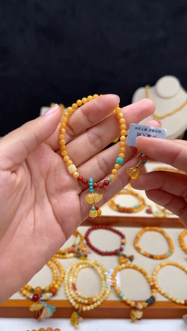 手链蜜蜡未镶嵌葫芦款S1+莲蓬