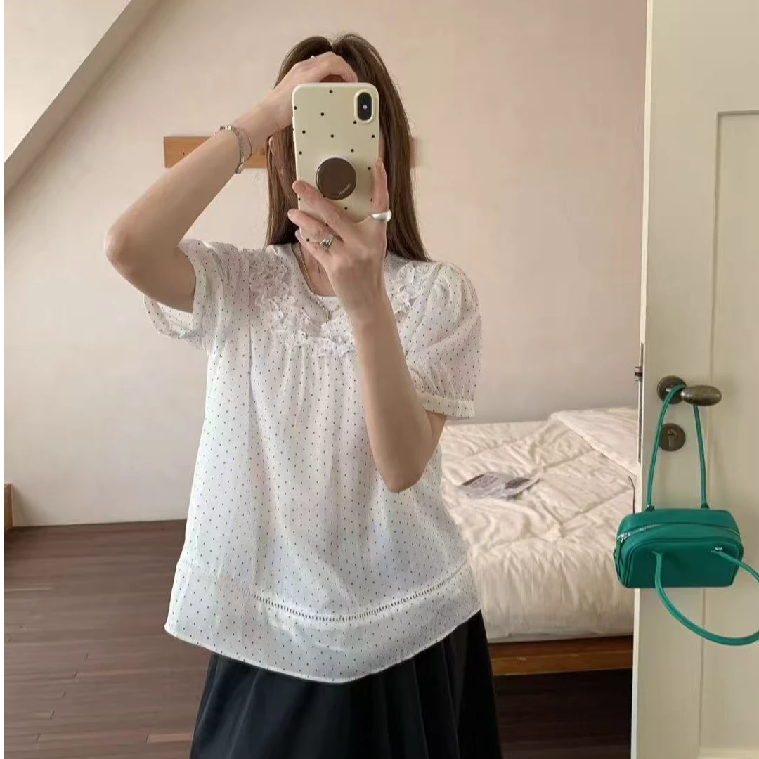 6770 U 韩版女新款夏款时尚洋气百搭休闲波点短袖