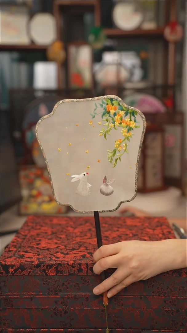 扇子团扇 绣花双面非遗