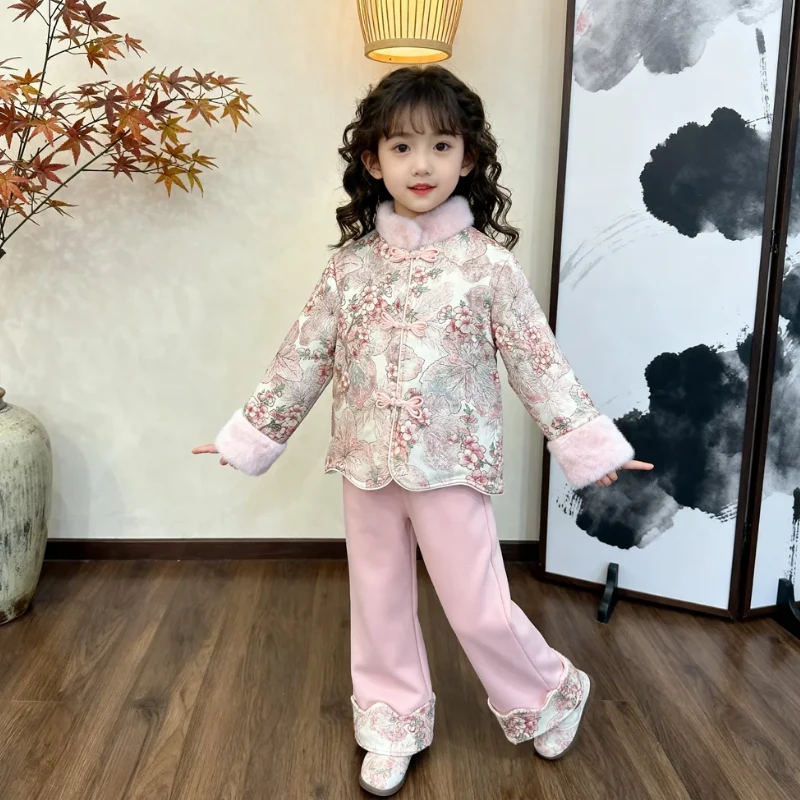 【冬季加绒】2025冬新款国风新中式女童上衣裤子中国风儿童公主