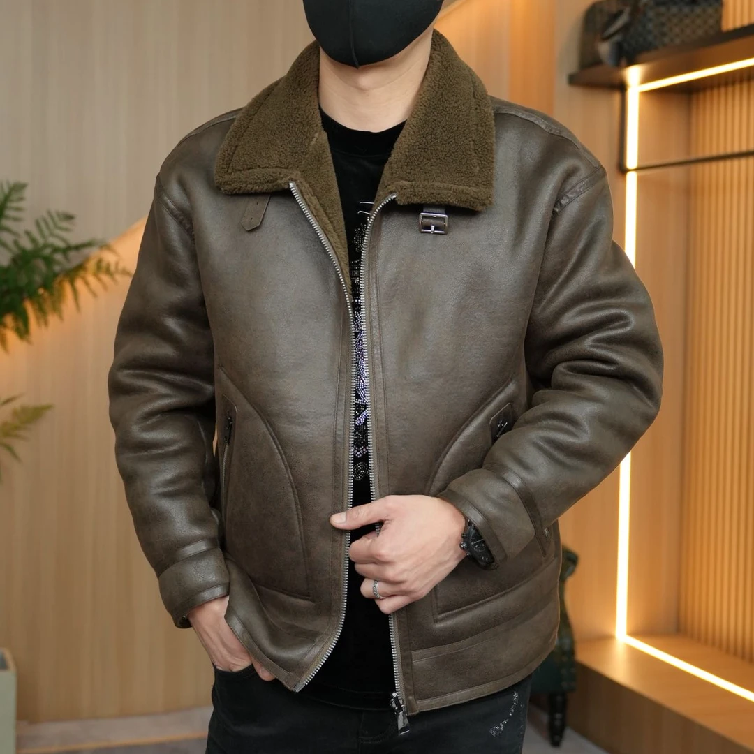 轻奢男士双面穿潮流翻领羊毛夹克加厚爸爸装时尚休闲秋冬商务男款