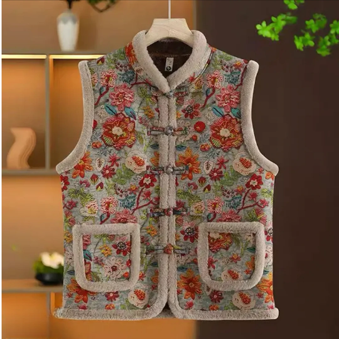 秋冬新款加绒加厚休闲时尚碎花棉马夹保暖坎肩